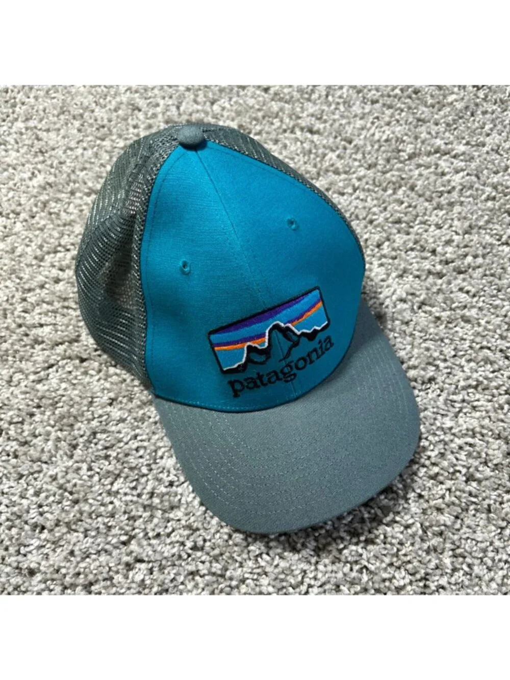 Patagonia Blue Fitz Roy Horizons Trucker Hat & Adjustable Straps